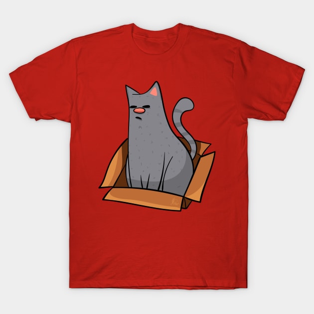 Russian Blue Cat in a Box Design T-Shirt by KPrimeArt